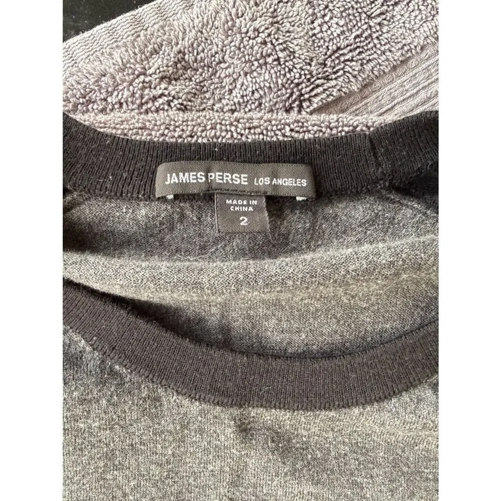 James Perse Crew Neck Long Sleeve Pullover Grey / Black - M (2) Like New